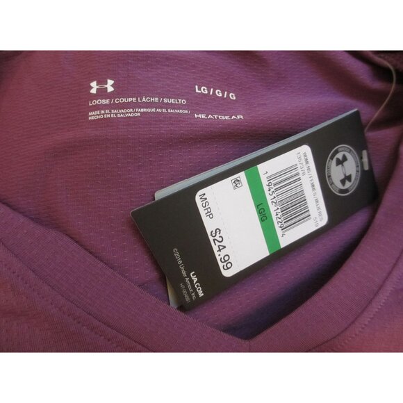 Under Armour HeatGear Loose Fit Purple V-Neck Short Sleeve Womens Shirt LG - Picture 7 of 7